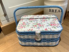 Vintage Large Cath Kidston Blue Wicker & PVC Floral  Sewing Basket. VGC