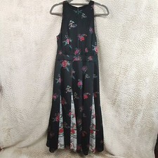 Ted Baker Liilo Womens Midi Dress Black Floral Contrast Pleat Skirt Size UK 8