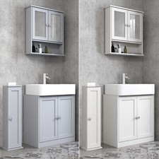 3Pc Bathroom Wood Unit Under Sink Cabinet Mirror Cupboard Toilet Paper Dispenser