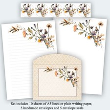 Wildflowers A5 Lined or Plain Letter Writing Paper and Envelopes Stationery Set