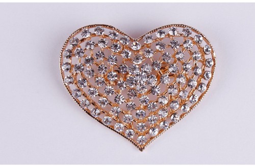 Large gold tone - heart, diamante