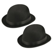 2 x Black Velour Bowler Hat