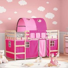 Kids' Loft Bed with Tunnel Pink 90x200cm Solid Wood Pine vidaXL