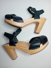 Swedish Hasbeens Black  Merci Wooden Clogs. Size 4 VGC