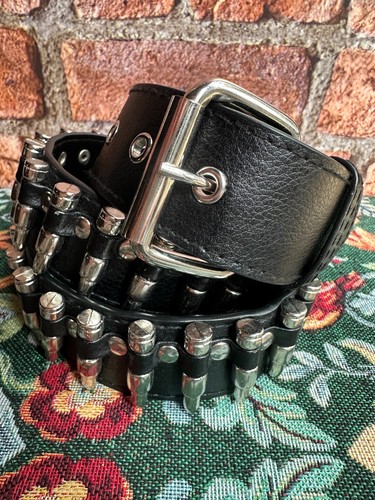 Black faux leather bullet belt - black,