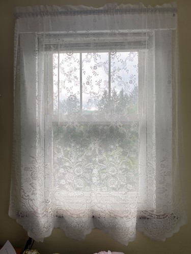 Vintage white lace curtain - white,