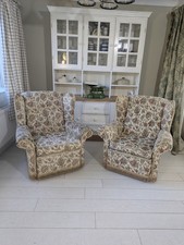 Pair Wingback Armchairs Floral