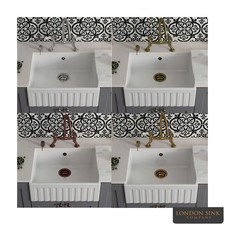 LSC Fluted Butler 595 1.0 Bowl White Ceramic Kitchen Sink with Waste & Overflow