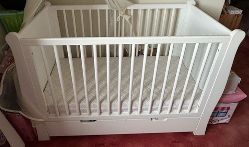 White sleigh cot with - with, drawer