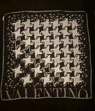 VALENTINO 86cm Silk Square Scarf Monogram Houndstooth Monochrome Grey Black