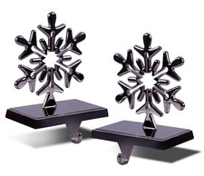 Christmas Stocking Holder Snowflake Silver Metal Hangers Fireplace Shelf Pair