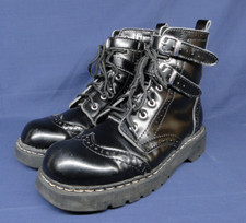 ANARCHIC TUK Chunky Black Smooth Leather Boots Anarchy Sign Sole Size Uk 8 EU 41