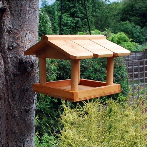 Hanging wooden bird table - hanging,