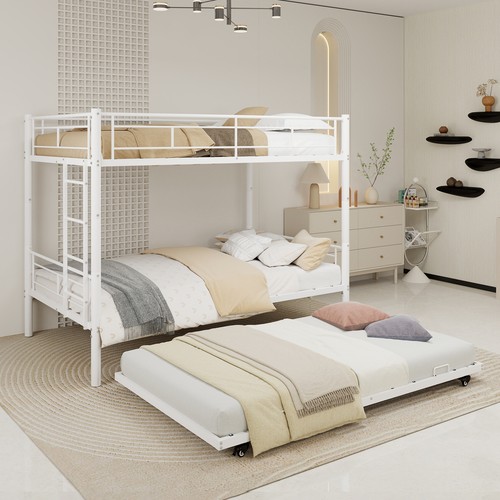 White metal triple bunk bed - metal,