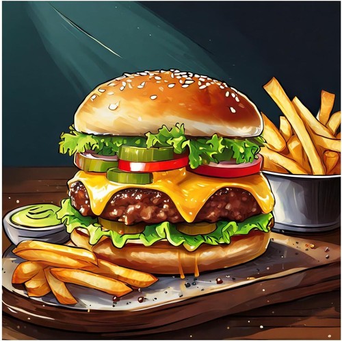 Tile mural cheeseburger still - tile,
