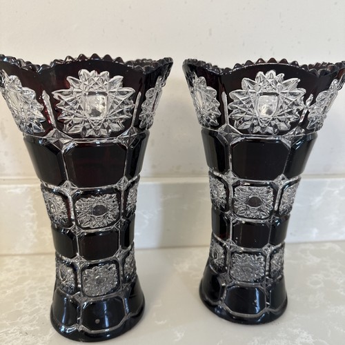 Pair cut crystal vases - of,