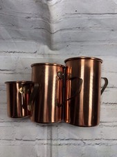 Vintage Set Of 3 Copper Measuring Cups Brass Handles 1  3/4  1/2 cups