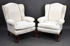 Pair of Antique Mahogany Wing Back Armchairs