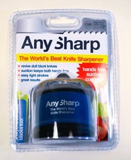 ANY SHARP KNIFE SHARPENER WITH SUCTION CUP GRIP, SHARPENS SERRATED KNIVES TOO