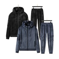 New Men's Cargo Utility Velour Tracksuit Set Zipped Pocket Sweatshirt Joggers