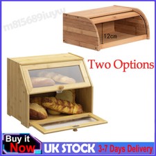 1/2 Tier Wooden Bread Bin Roll Top Kitchen Food Storage Container Bread Bin UK