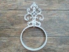 Fleur de Lis Hand Towel Iron Ring Metal Bathroom Hanger Hook, shabby chic metal