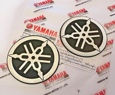 2 x 50mm YAMAHA TUNING FORK BLACK/SILVER GEL DECAL STICKER BADGE LOGO *UK STOCK*