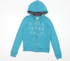 Hollister Womens Blue Hoodie Sweatshirt Small Full Zip Cotton Blend
