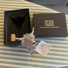 'THE JUST SLATE COMPANY' STAINLESS STEEL HIGHLAND COW WINE POURER BOXED, UNUSED