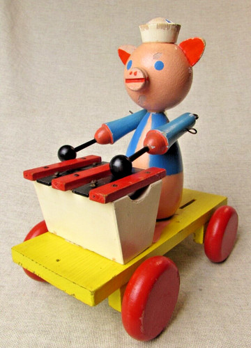 Vintage wooden drumming piggy - vintage,
