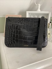 BNWOT Gorgeous Ladies Jigsaw Black Leather Pouch/Clutch Bag with Wrist Strap