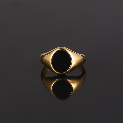 Men ring black onyx - black, gemstone