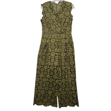 Biditirry Women's Floral Lace Jumpsuit Sleeveless Olive Green Wide Leg Romper L