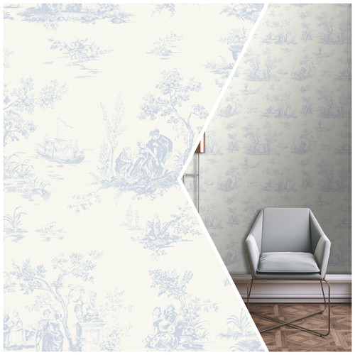 Pale blue toile de jouy - blue,