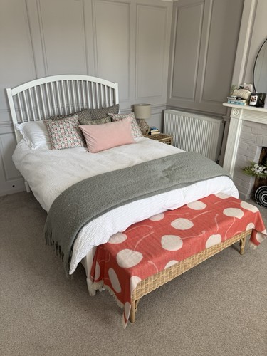 White wooden double bed frame - bed,