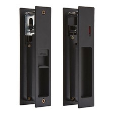 Sliding Door Lock Set with Indicator for Bathroom Door - Matte Black