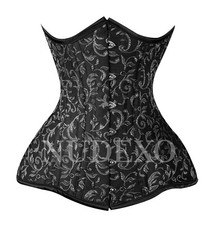 Women’s Brocade Corset Top Lace-Up Underbust Waist Trainer Steel Boned Bustier