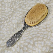 Vintage Womens Art Nouveau Iris Design Silver Plated Hair Clothes Brush Heavy 