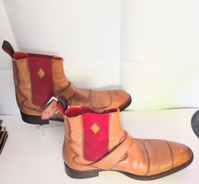 Jeffery West Tan Brown Leather Brogue Chelsea Boots Shoes Mens UK 7.5