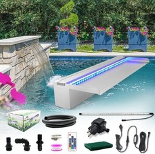 Pond Waterfall Cascade with Stainless Steel Blade 60cm, LED Lighted Spillway - C