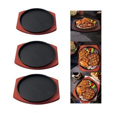 -Steak Plate Cooking Accessories Personal Size Sizzling with Wooden Base Steak