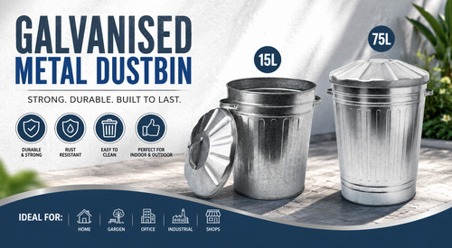 Galvanised metal dustbin - galvanised,