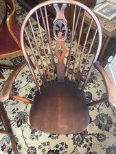 Ercol Vintage Grandfather Rocking Chairs  (2) with Fleur de Lis Ercol Model 316 
