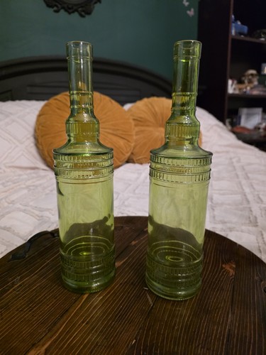 Vintage green glass bottles - glass,