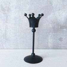 Vintage 1990s jester crown ball finial dark green patinated brass candle holder