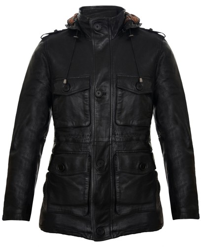 Men black leather jacket - men's,