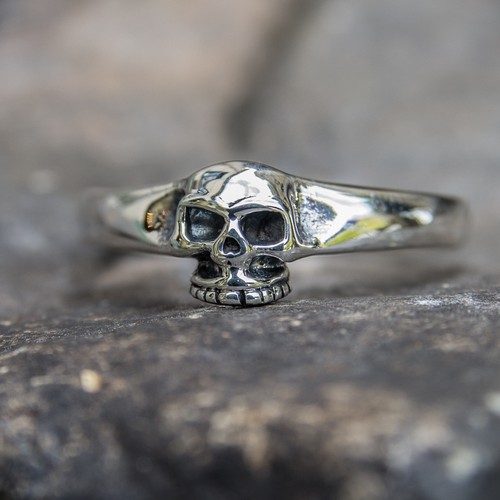 Grinning skull ring - grinning, .925
