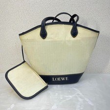 LOEWE Tote Bag Ivory Canvas Leather Trim Handbag with Pouch Vintage  Used Japan