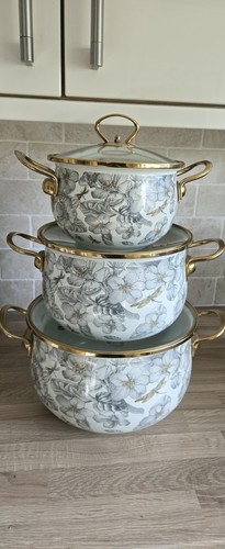 3pc floral enamel saucepan - 3pc, set