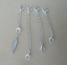 Silver Plated Double Clasp Necklace Bracelet Extender Chains x 4 with Free Charm